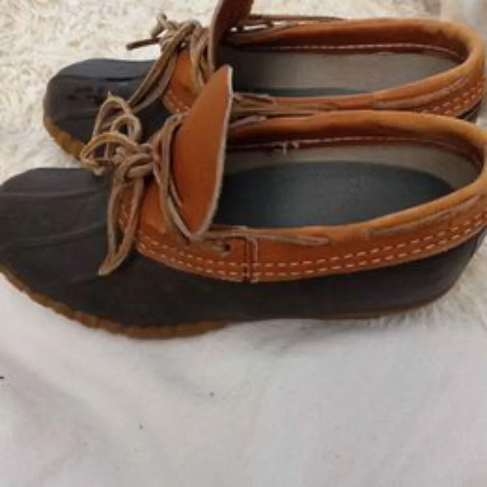 WOMEN'S LL Bean Duck Gum Boots Low /Brown Rubber Tan Leather Shoes Size 7M